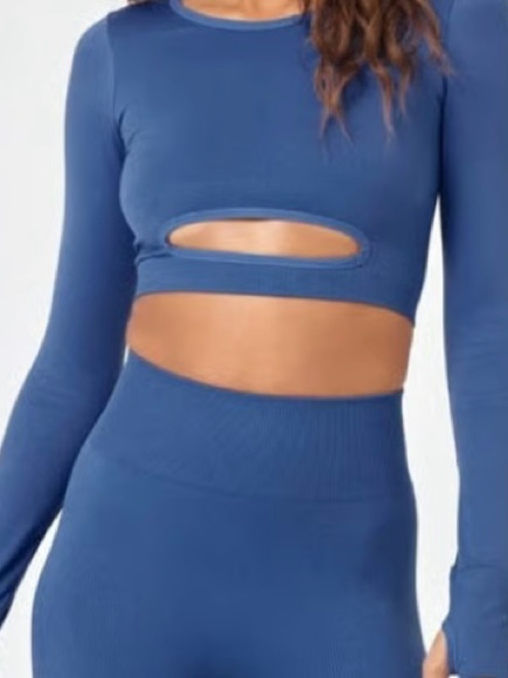 Blue Women's Cropped Long-Sleeve Top